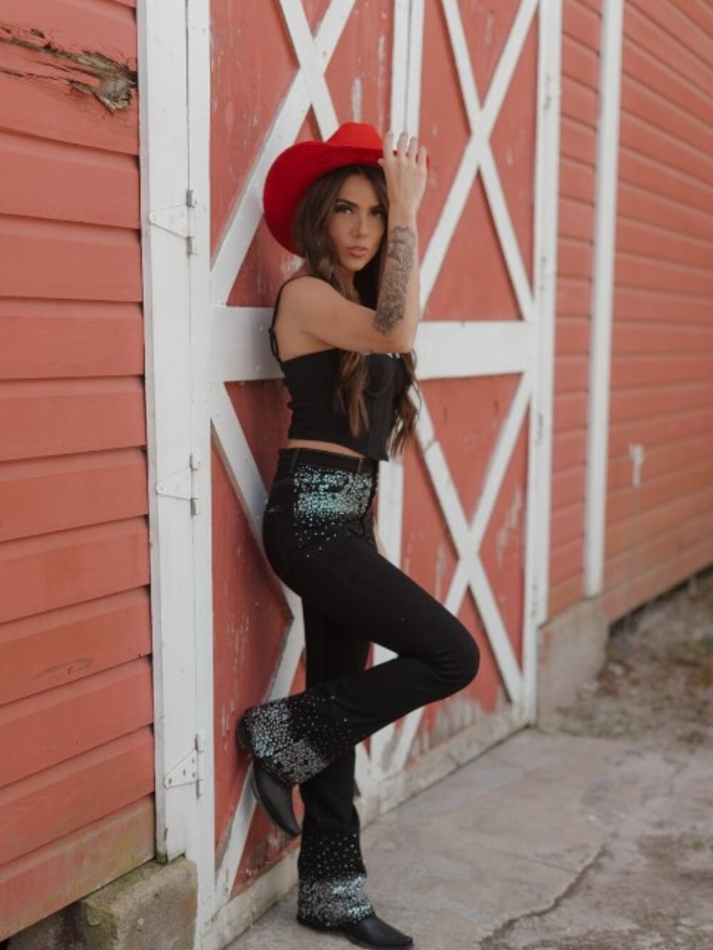GJG Denim |Rhinestone Boot Cut Jean in Black Denim